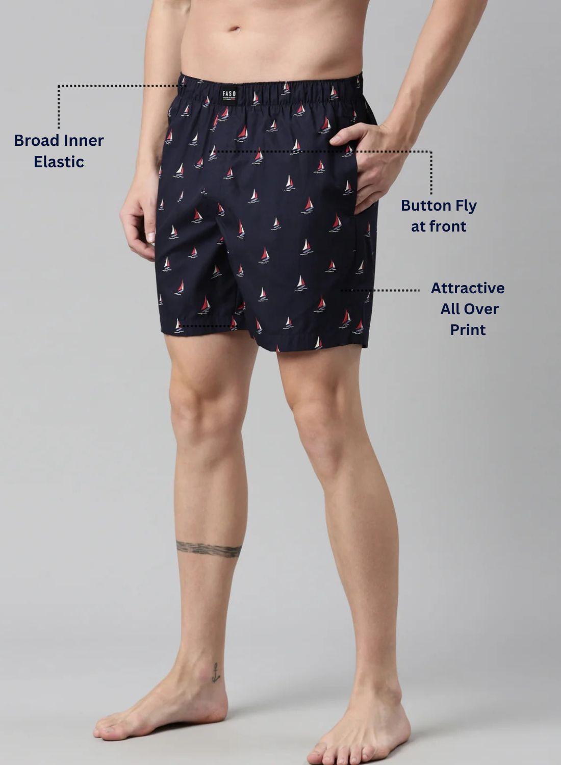 Faso Men's Cotton Printed Woven Boxer Shorts