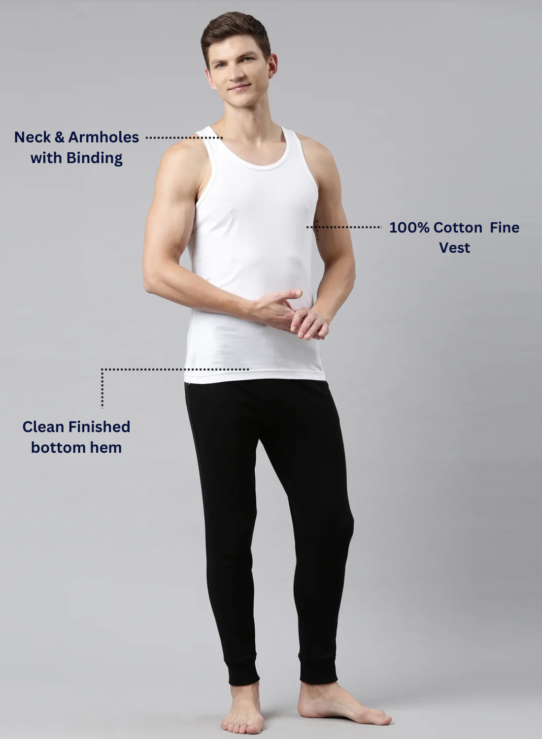 Faso Men's White Cotton Fine Comfort Vest (Pack of 2)