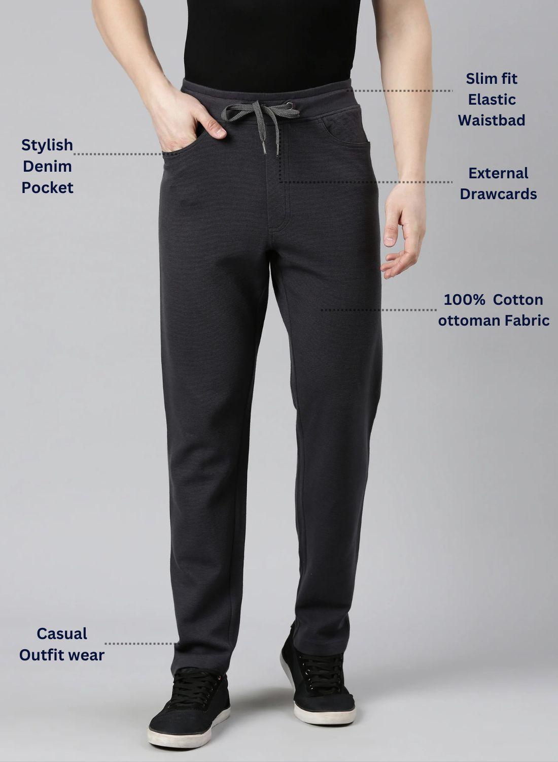 FASO Men’s Cotton Track Pants with Denim Pocket