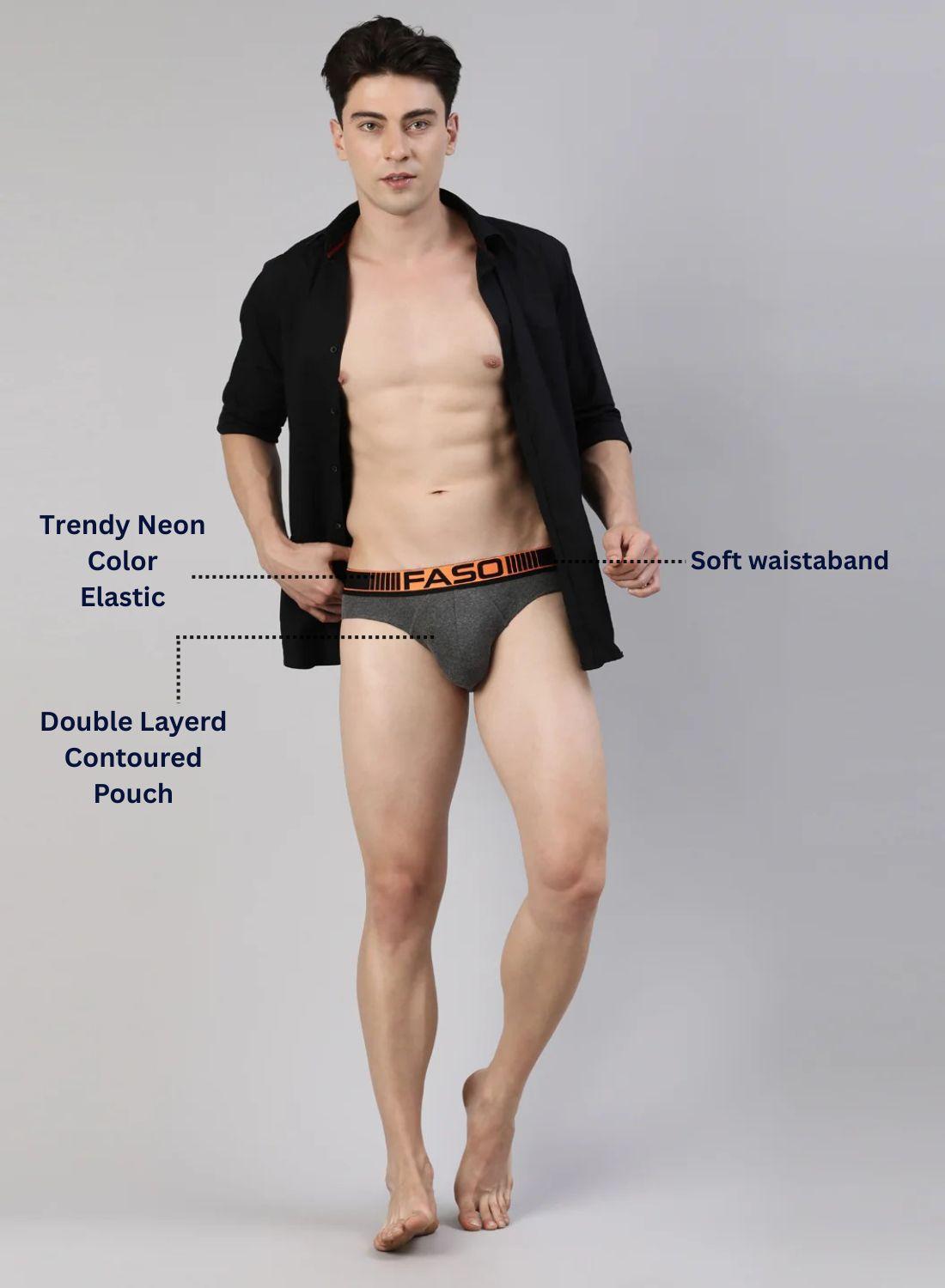 Faso Men's Cotton Neon Outer Elastic Brief (Pack of 2)