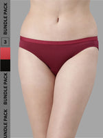 Faso Women's Cotton Outer Elastic Bikini (Pack of 3)