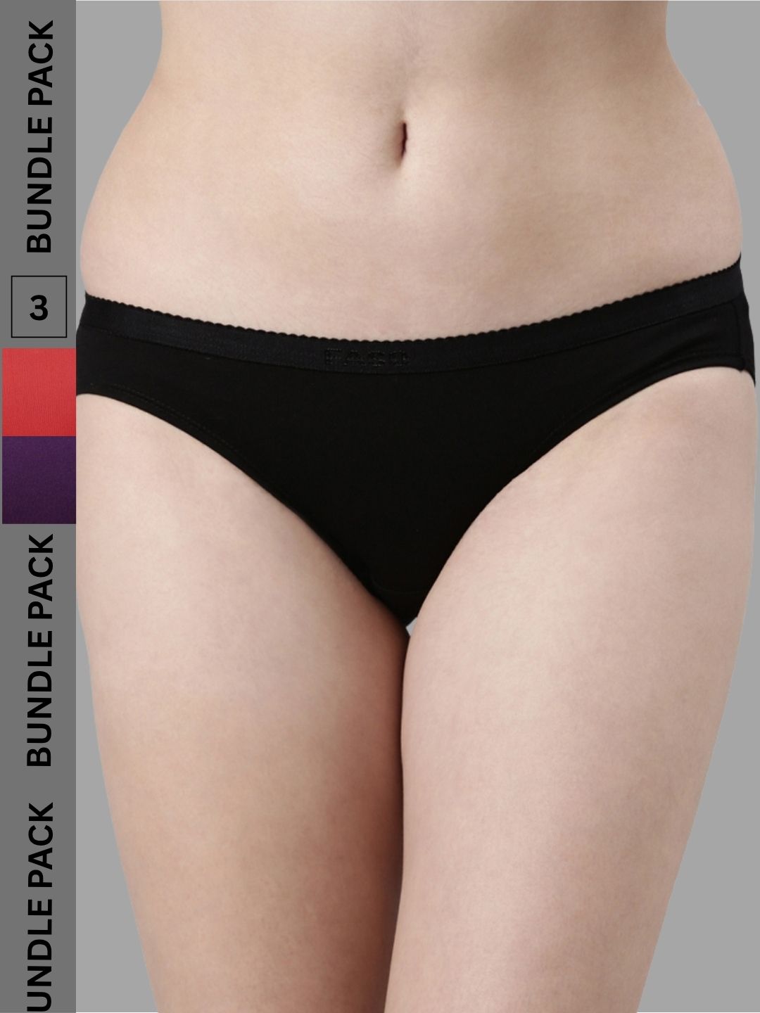 Faso Women's Cotton Outer Elastic Bikini (Pack of 3)