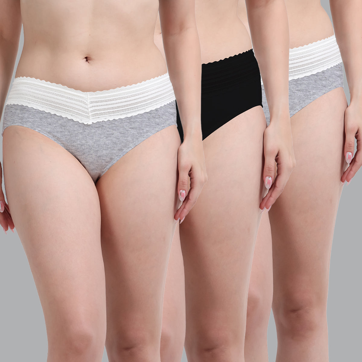 FASO Women’s Cotton Blend Lace Hipster Panties Pack of 3