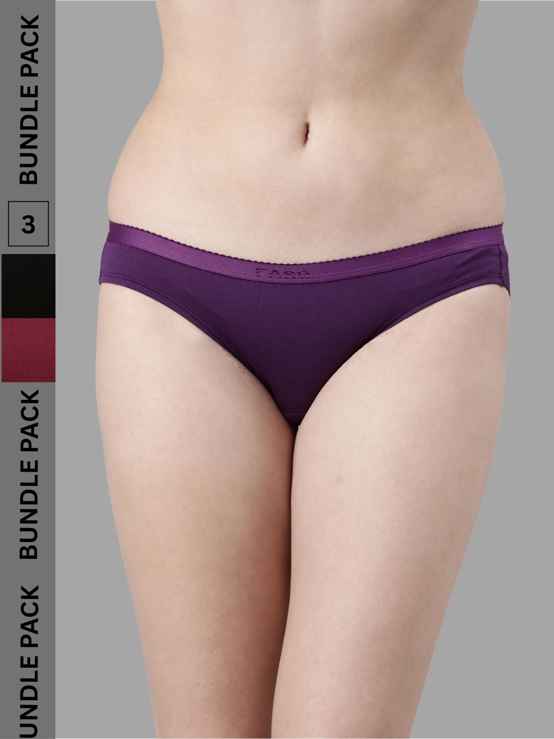 Faso Women's Cotton Outer Elastic Bikini (Pack of 3)