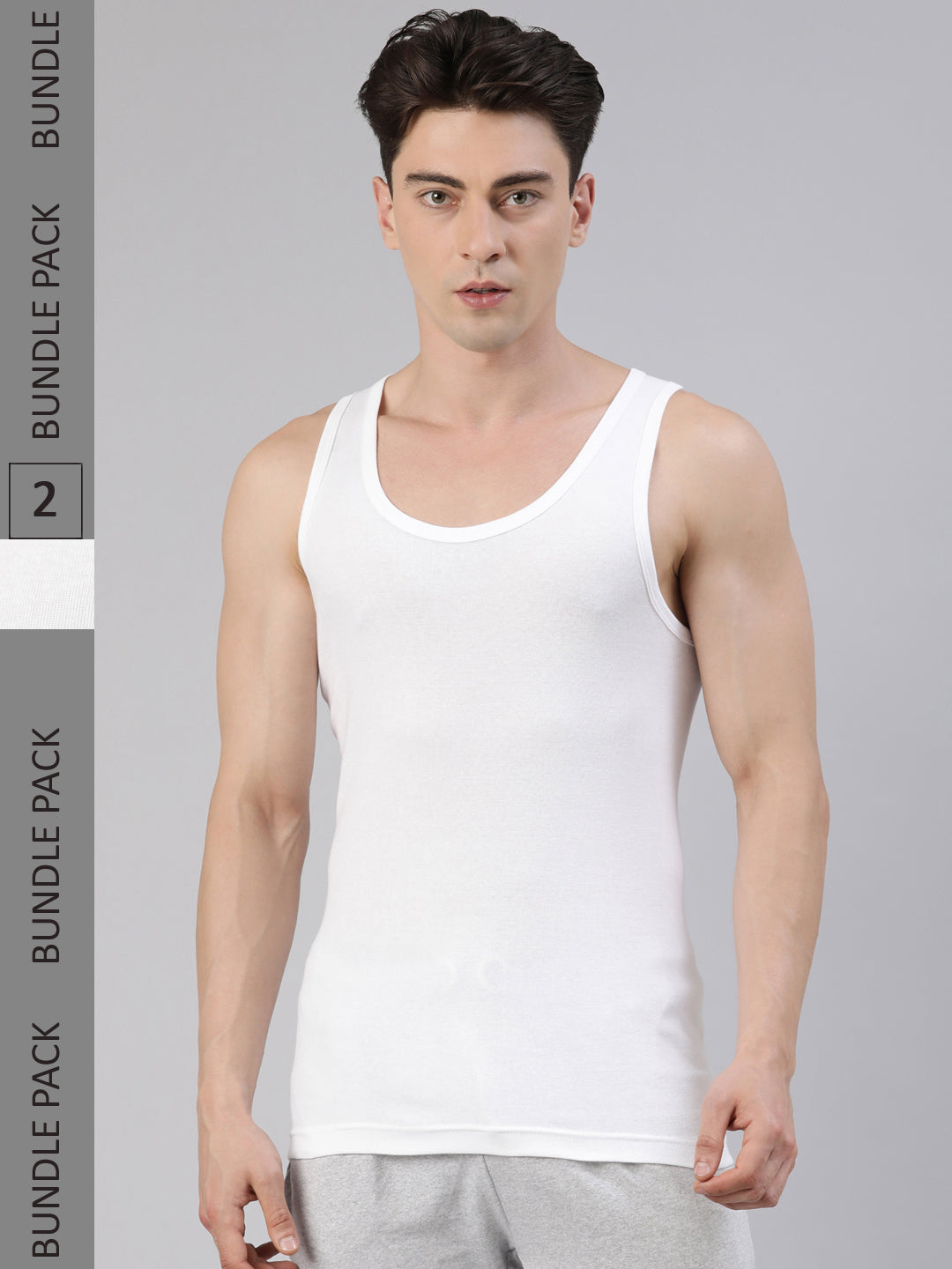 Faso Men's White Cotton Tubular Rib Vest (Pack of 2)