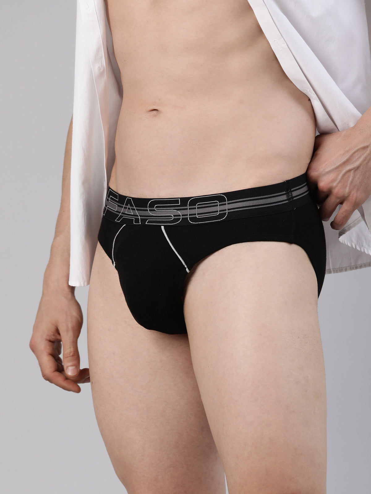 Faso Men's Cotton Contrast Rib Piping Brief (Pack of 2)