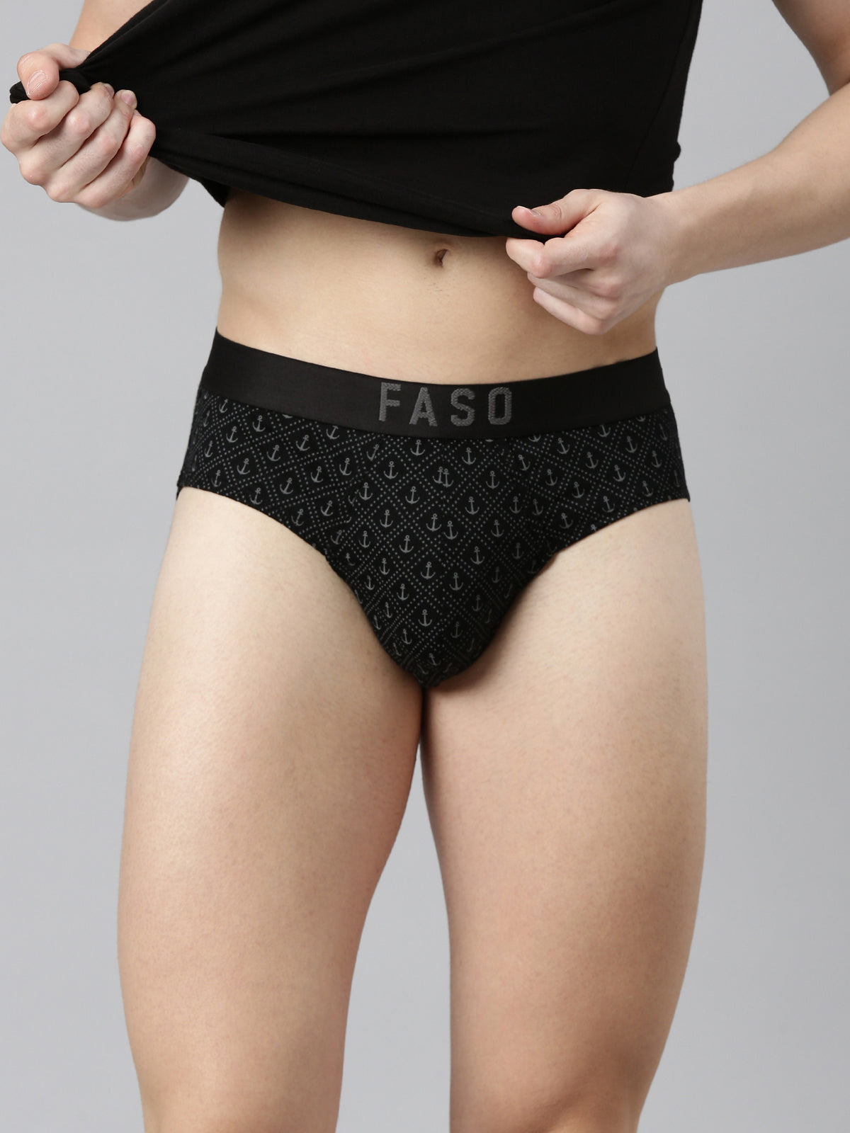 Faso Men's Cotton Outer Elastic All Over Print Brief