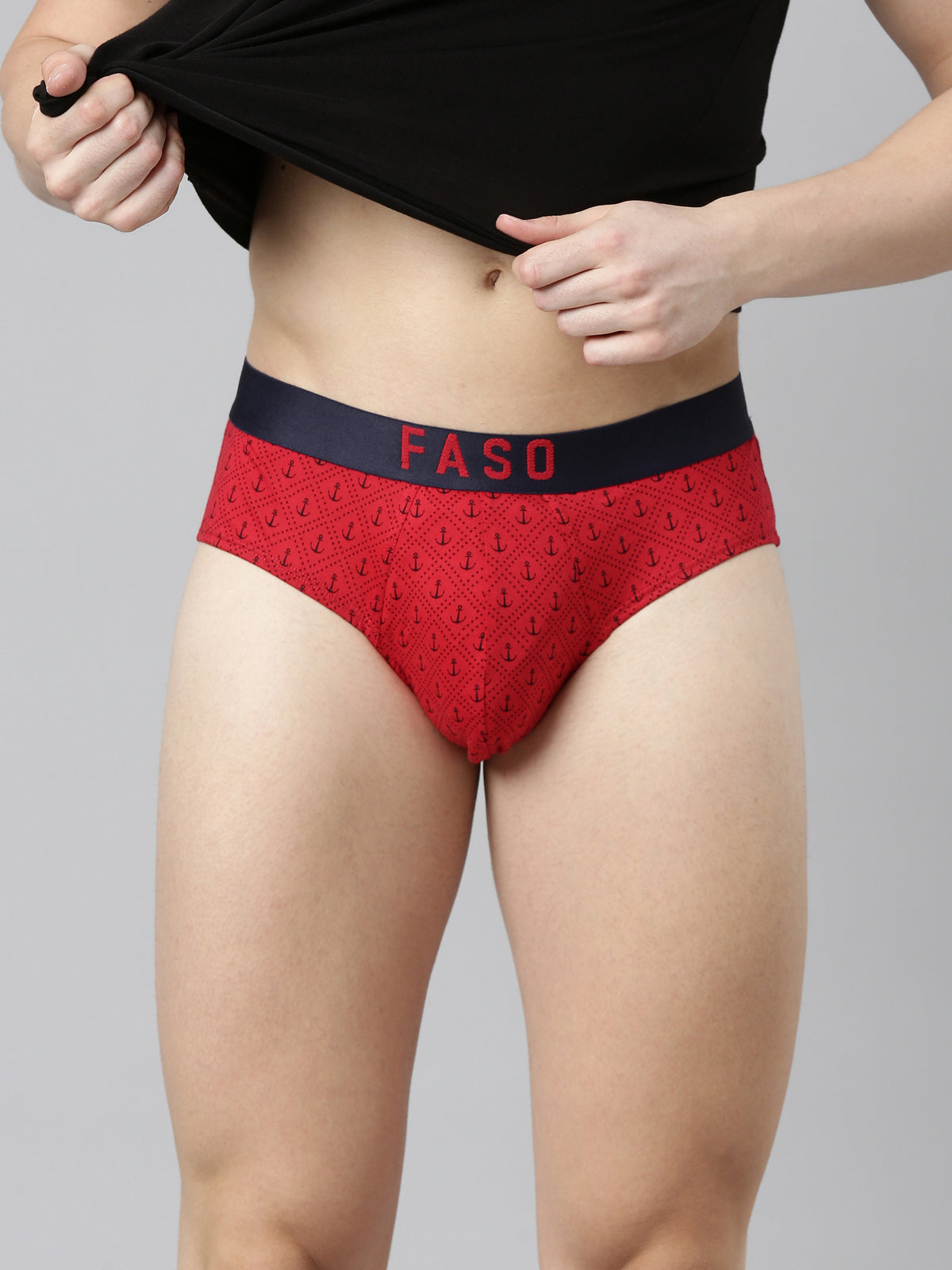 Faso Men's Cotton Outer Elastic All Over Print Brief