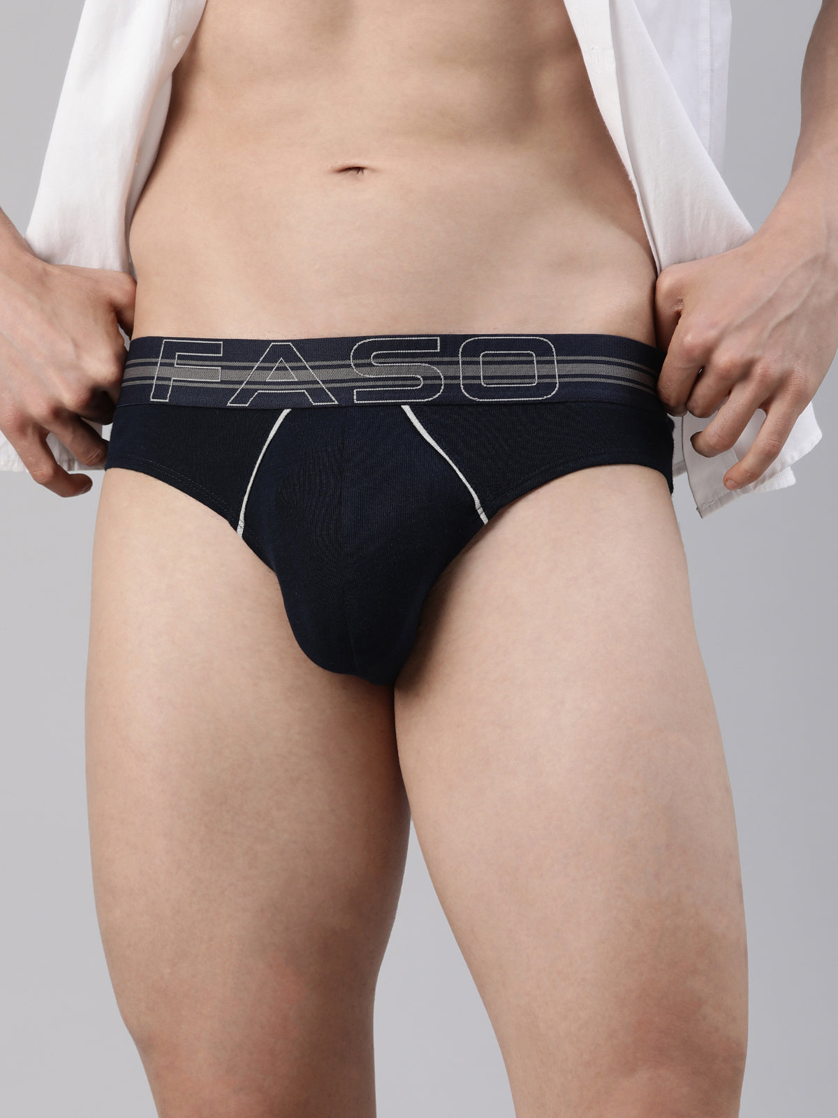 Faso Men's Cotton Contrast Rib Piping Brief (Pack of 2)