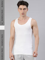 Faso Men's White Cotton Tubular Rib Vest (Pack of 2)