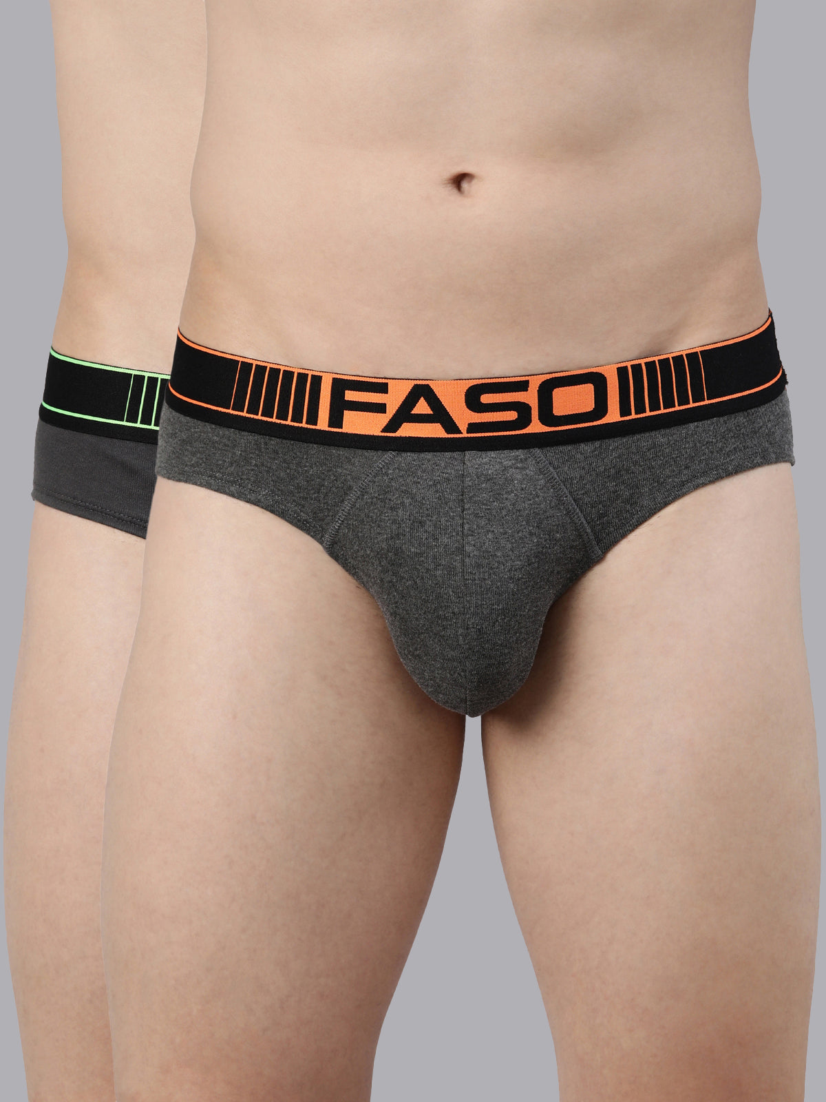 Faso Men's Cotton Neon Outer Elastic Brief (Pack of 2)