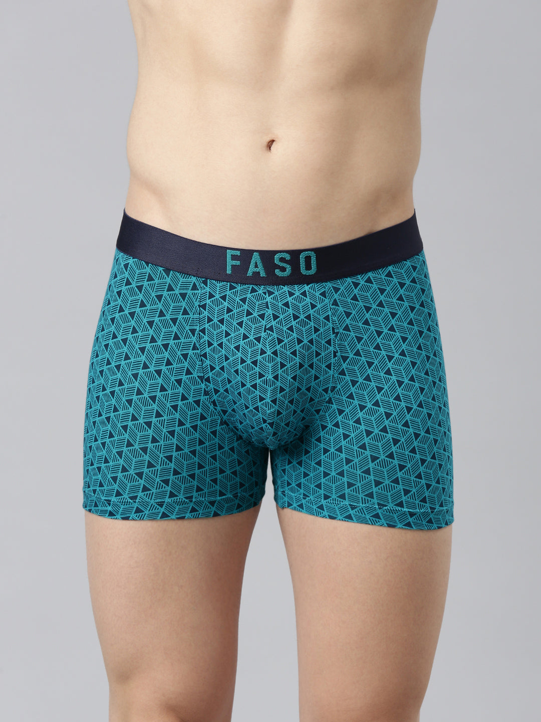Faso Men's Cotton Outer Elastic All Over Print Trunk