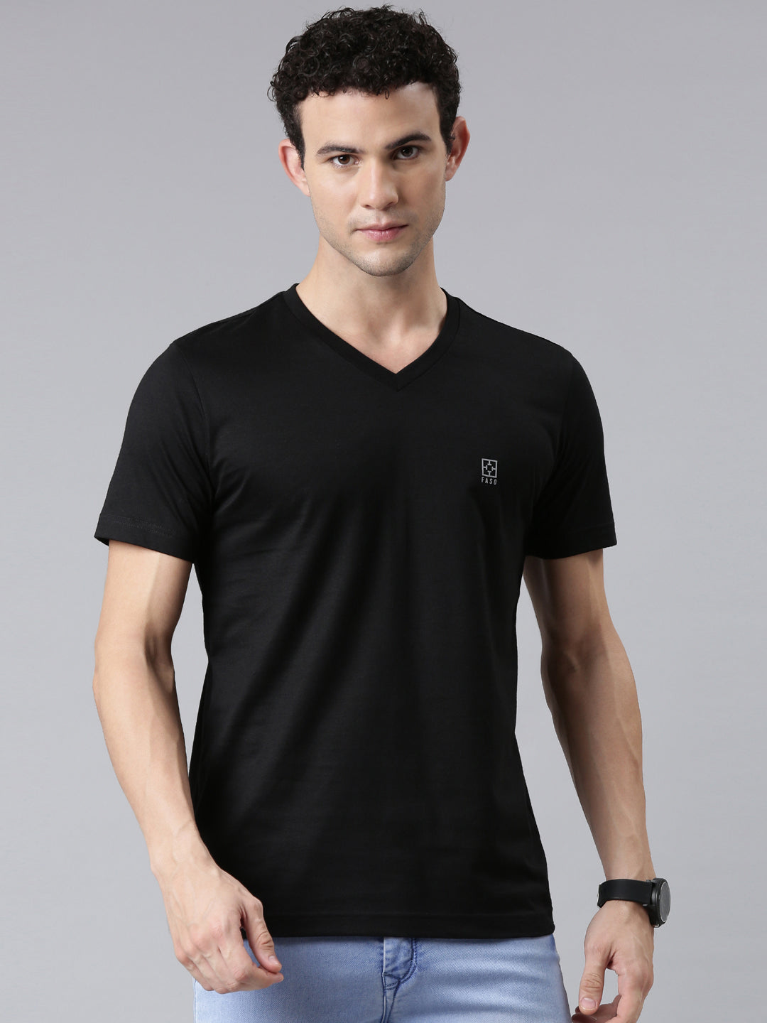 FASO Men’s Soft Cotton V-Neck T-Shirt