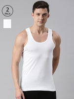 Faso Men's White Cotton Comfort Vest (Pack of 2)