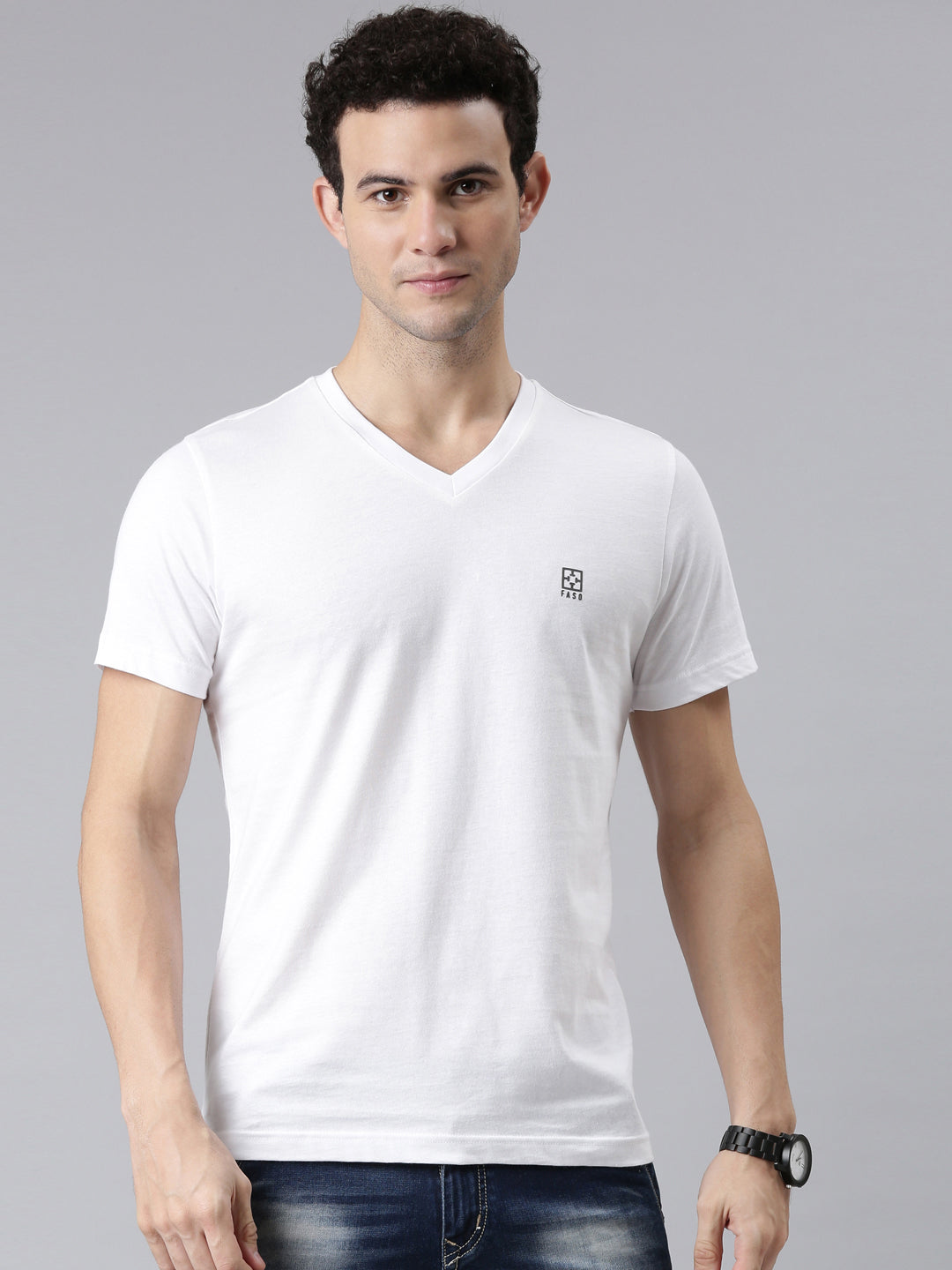 FASO Men’s Soft Cotton V-Neck T-Shirt