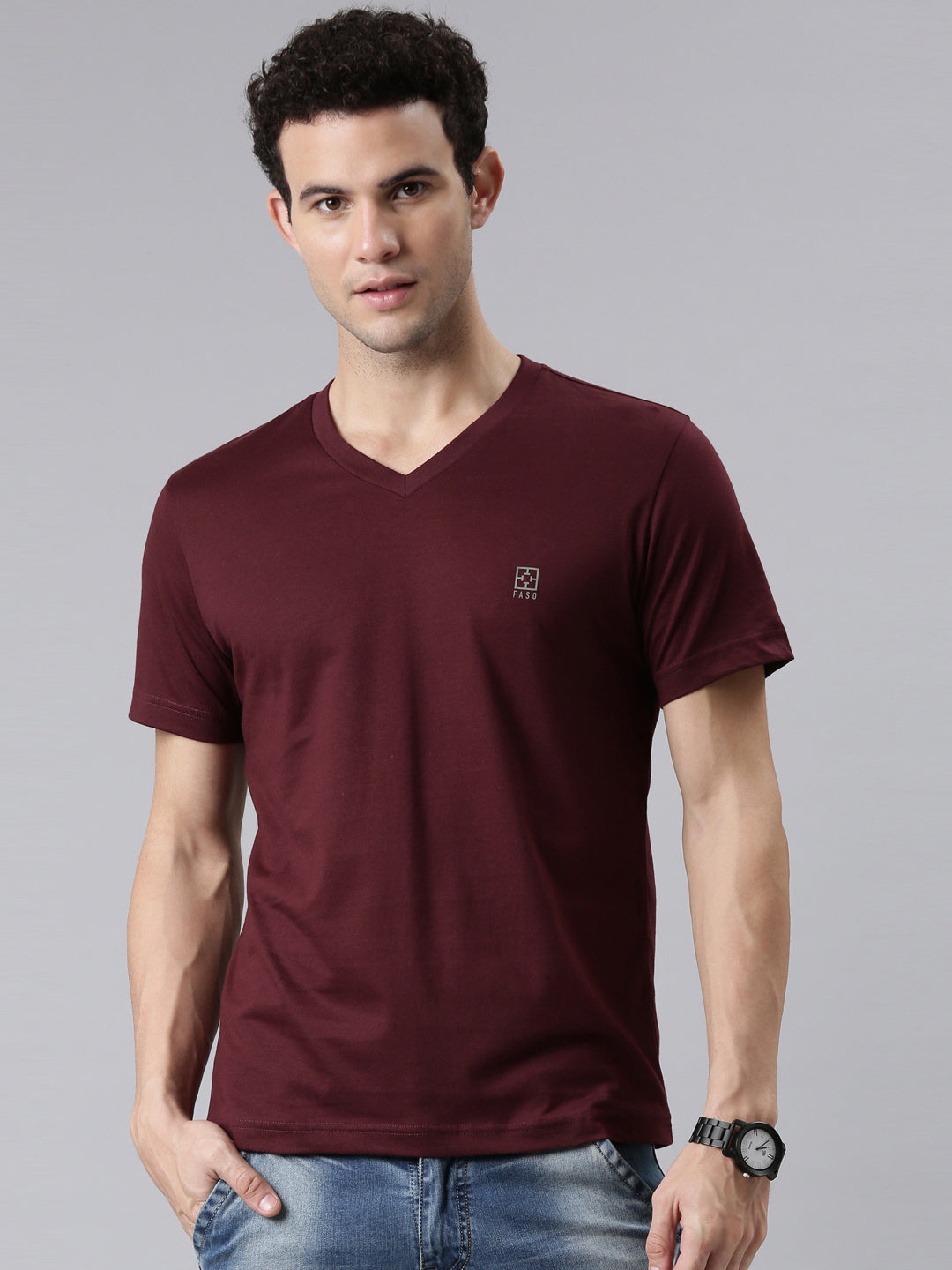 FASO Men’s Soft Cotton V-Neck T-Shirt