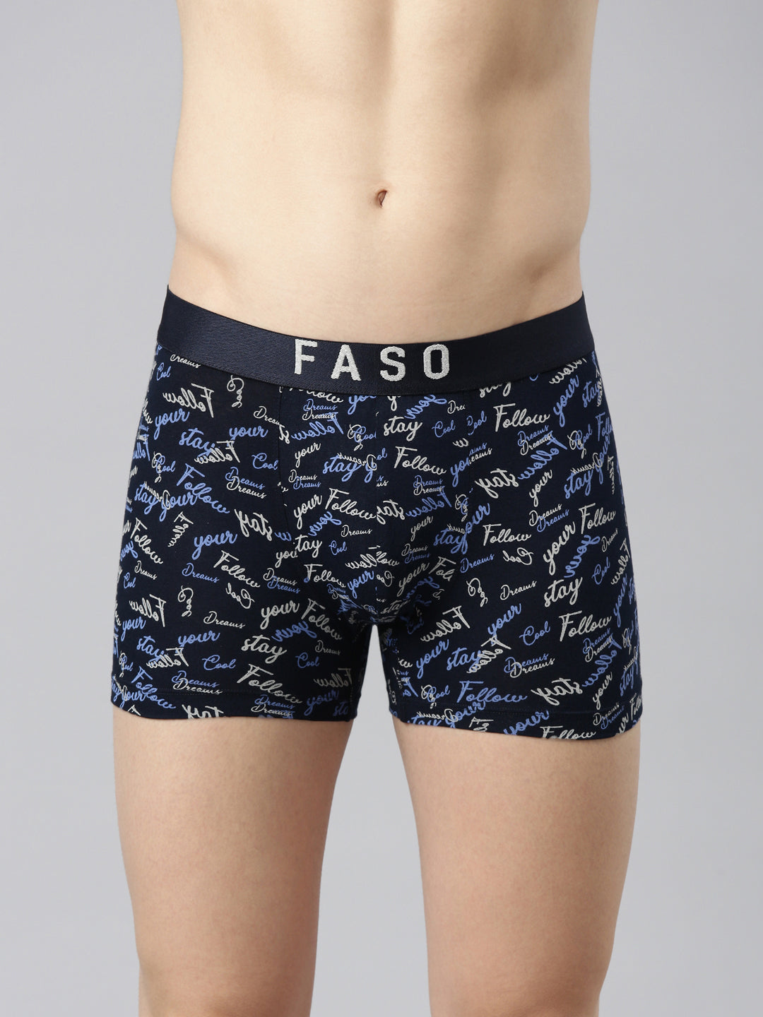 Faso Men's Cotton Outer Elastic All Over Print Trunk