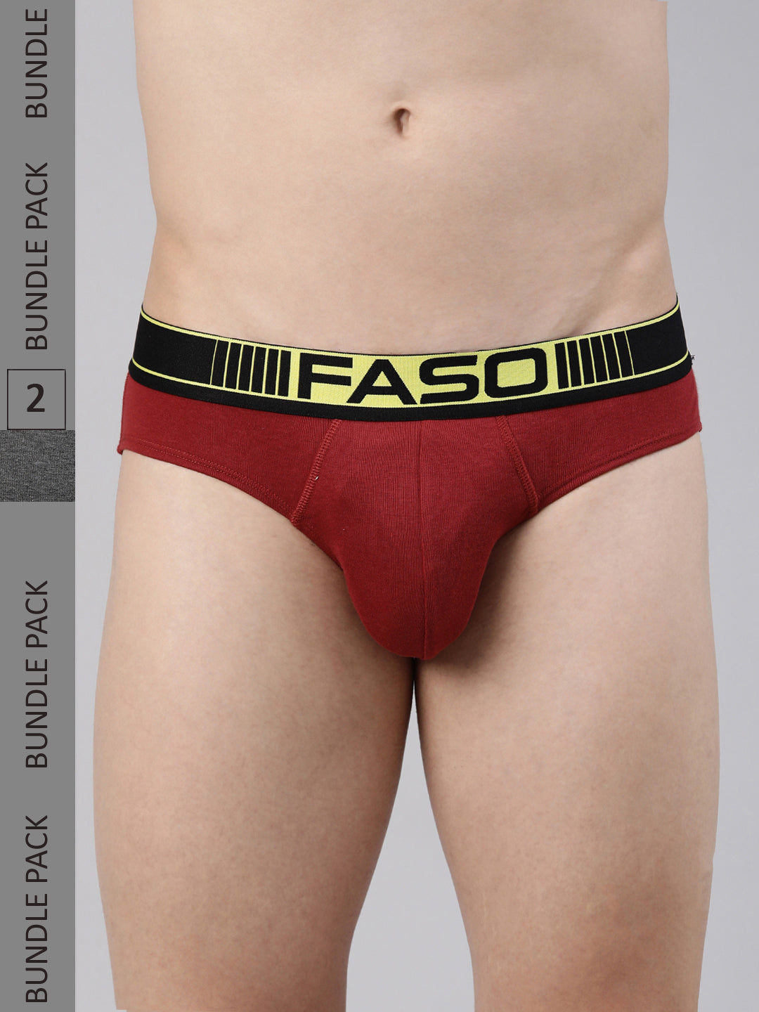 Faso Men's Cotton Neon Outer Elastic Brief (Pack of 2)