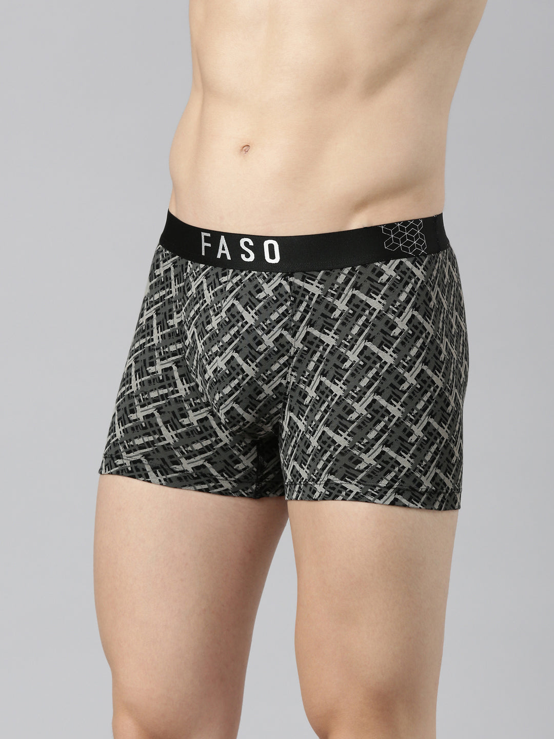 Faso Men's Cotton Stretch All Over Print Trunks