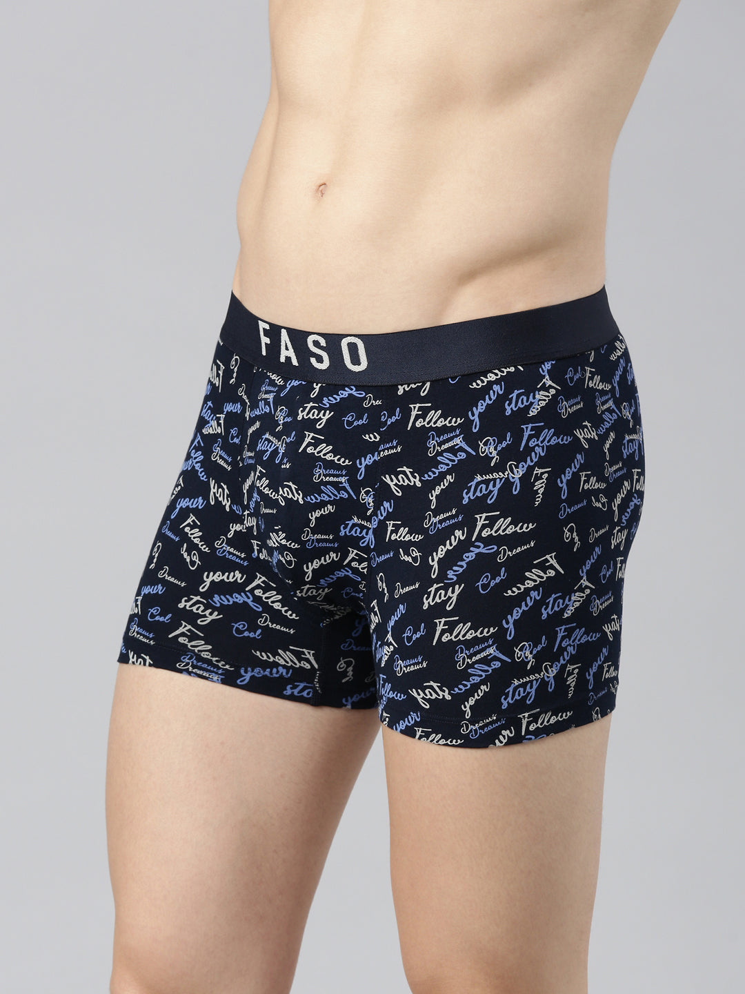 Faso Men's Cotton Outer Elastic All Over Print Trunk