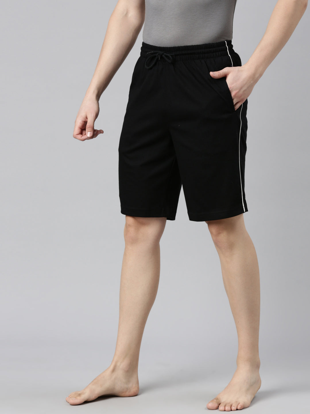 Faso Men's Cotton Side Seam Piping Bermuda Shorts