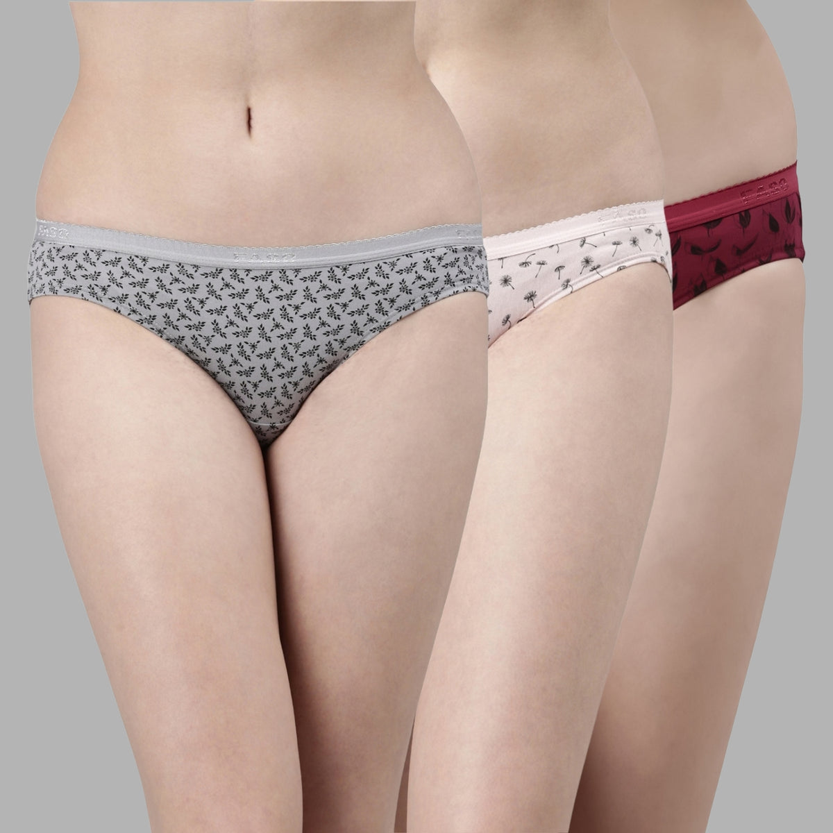 Faso Women's Cotton Outer Elastic Bikini (Pack of 3)