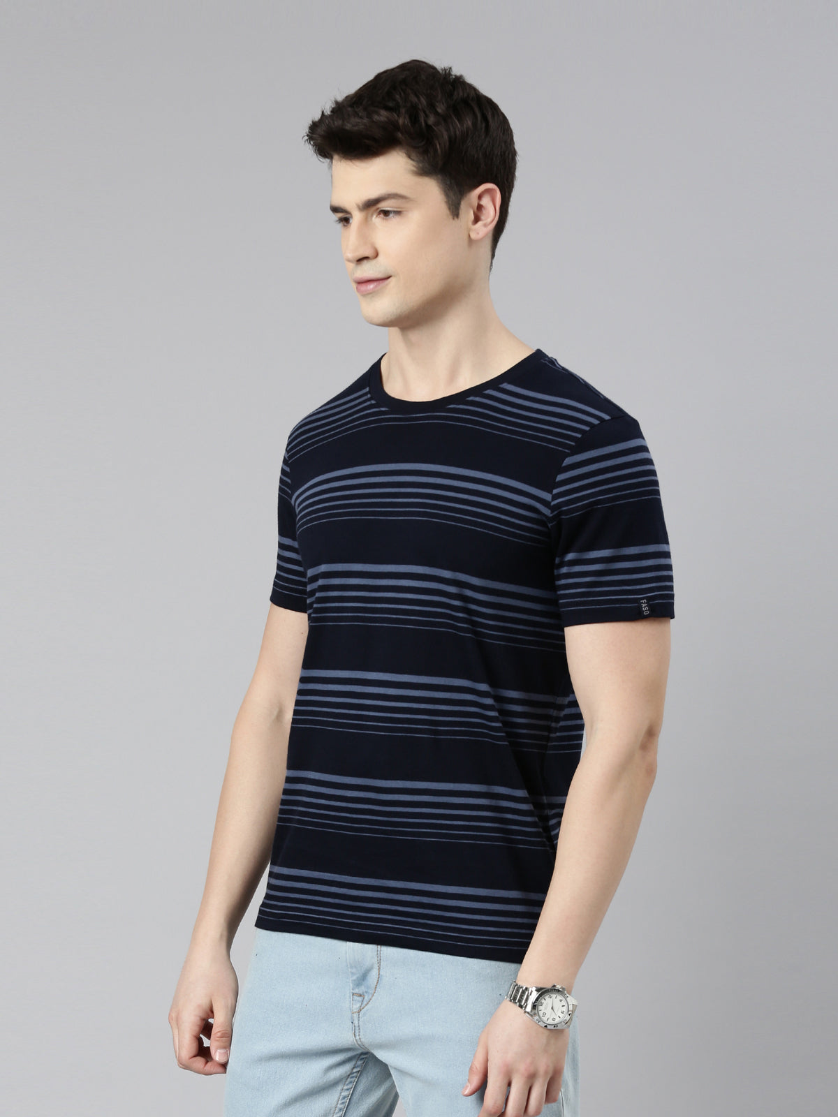 FASO Men’s Gradient Stripes Yarn Dyed Cotton T-Shirt
