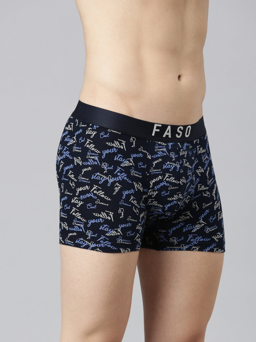 Faso Men's Cotton Outer Elastic All Over Print Trunk