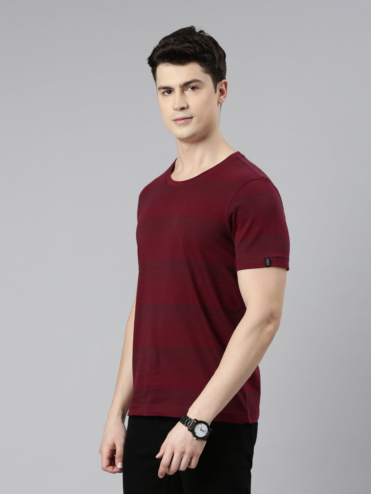 FASO Men’s Gradient Stripes Yarn Dyed Cotton T-Shirt