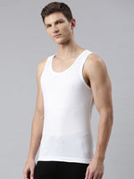 Faso Men's White Design Cotton Vest (Pack of 2)