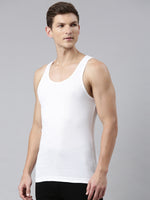 FASO Men's White Cotton Rib Vest (Pack of 2)