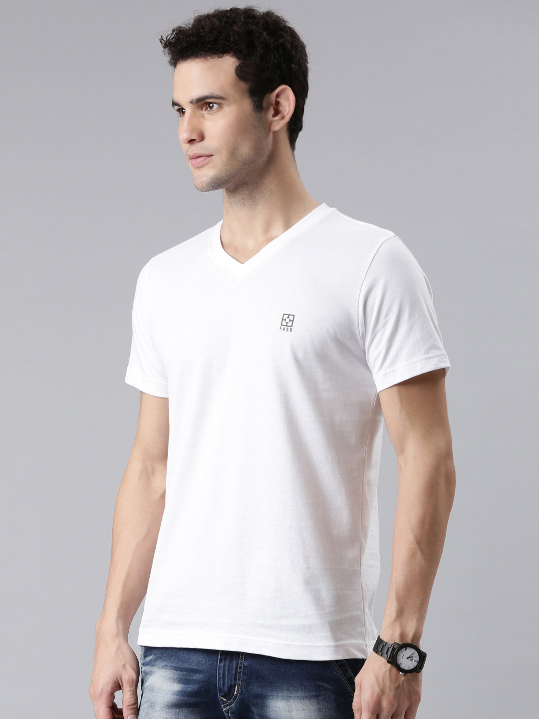 FASO Men’s Soft Cotton V-Neck T-Shirt