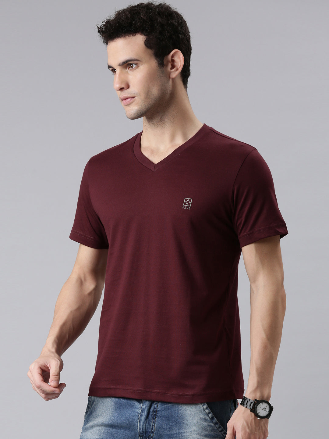 FASO Men’s Soft Cotton V-Neck T-Shirt