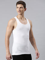 FASO Men's White Cotton Rib Vest (Pack of 2)