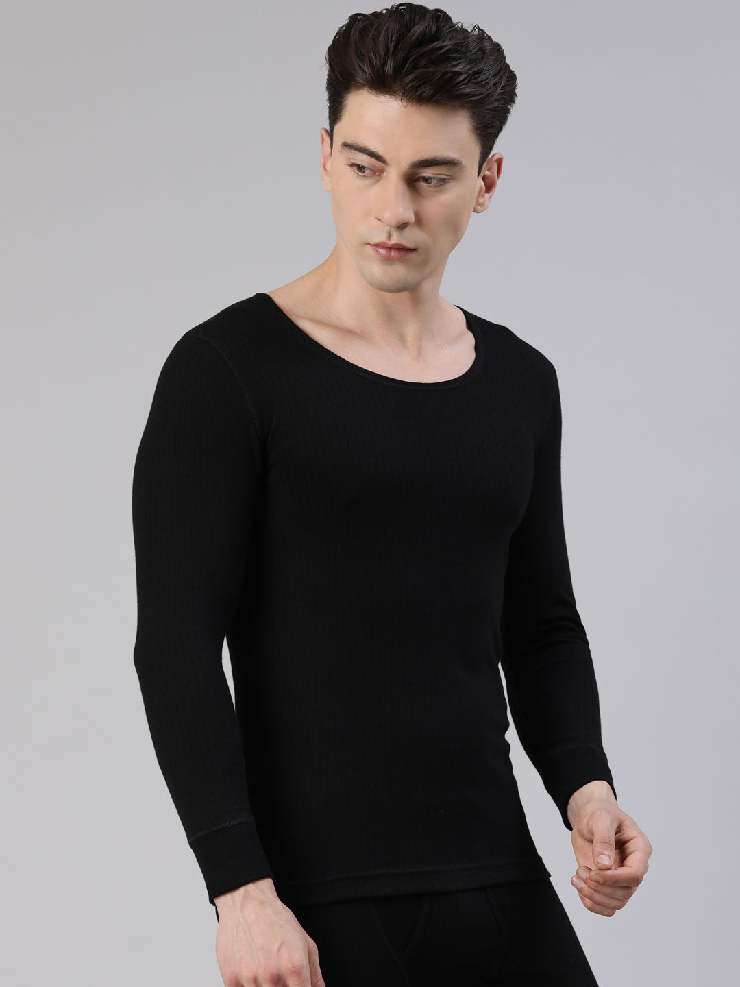 Faso Men's Round Neck Full Sleeve With Rib Thermal T-Shirt