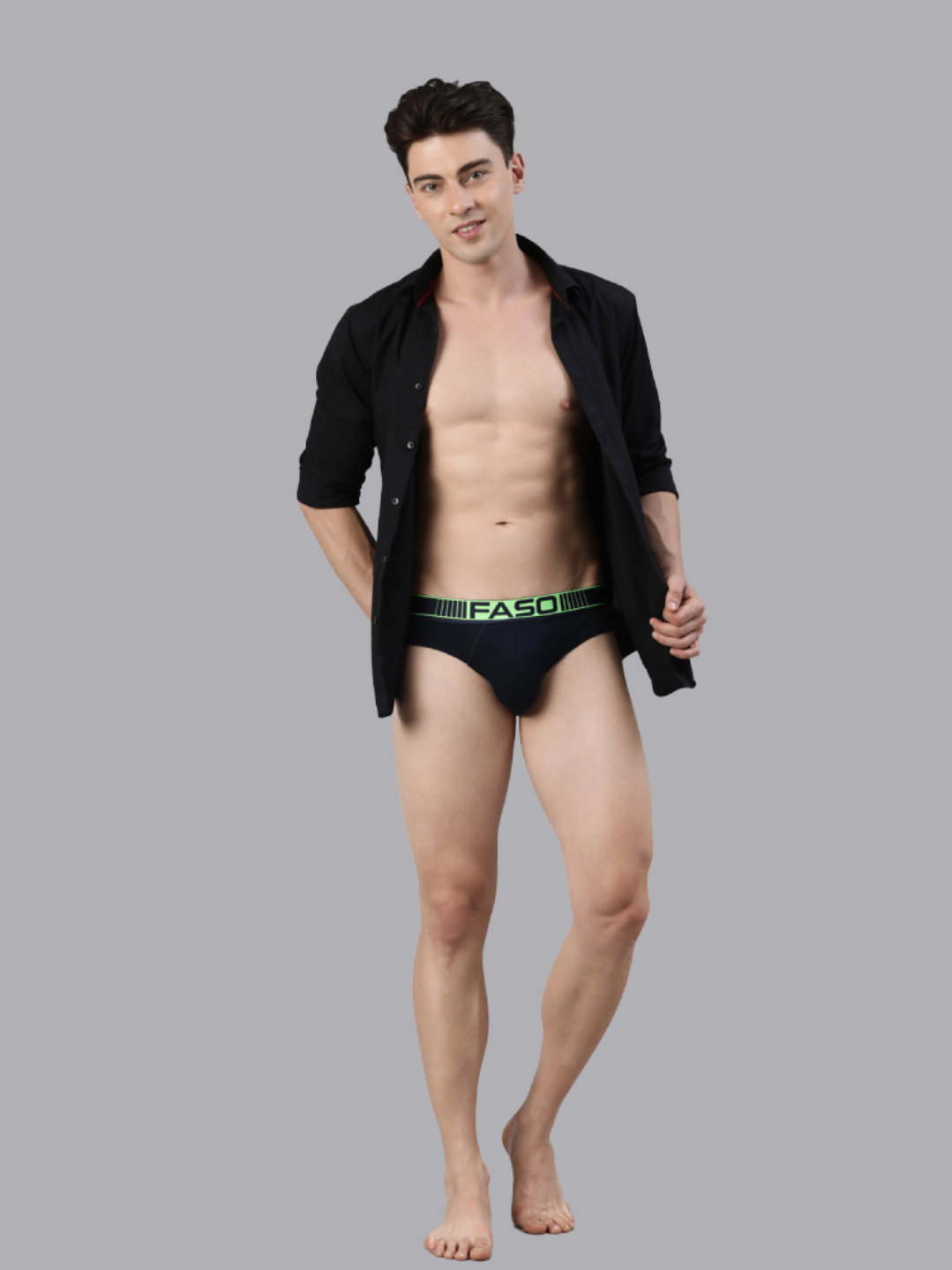 Faso Men's Cotton Neon Outer Elastic Brief (Pack of 2)