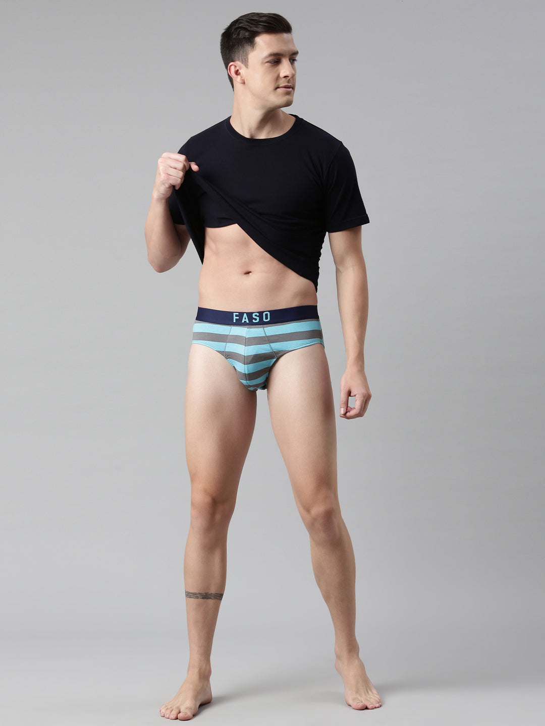 Faso Men's Cotton Yarn Dyed Striped Brief