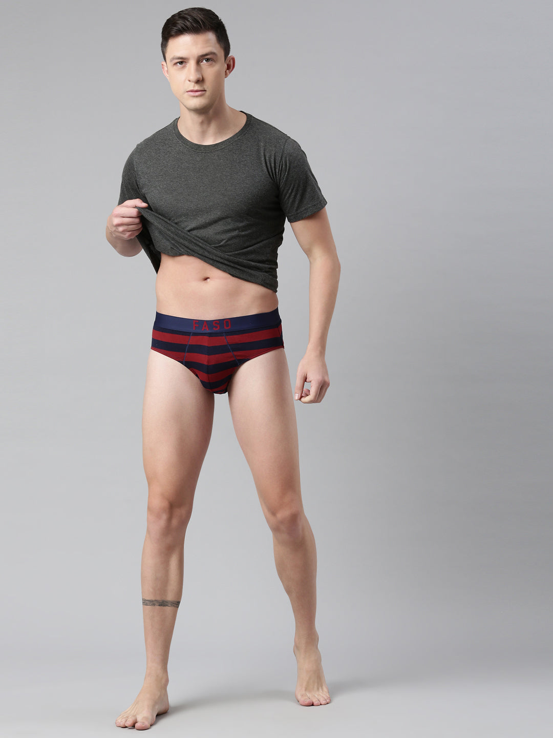 Faso Men's Cotton Yarn Dyed Striped Brief