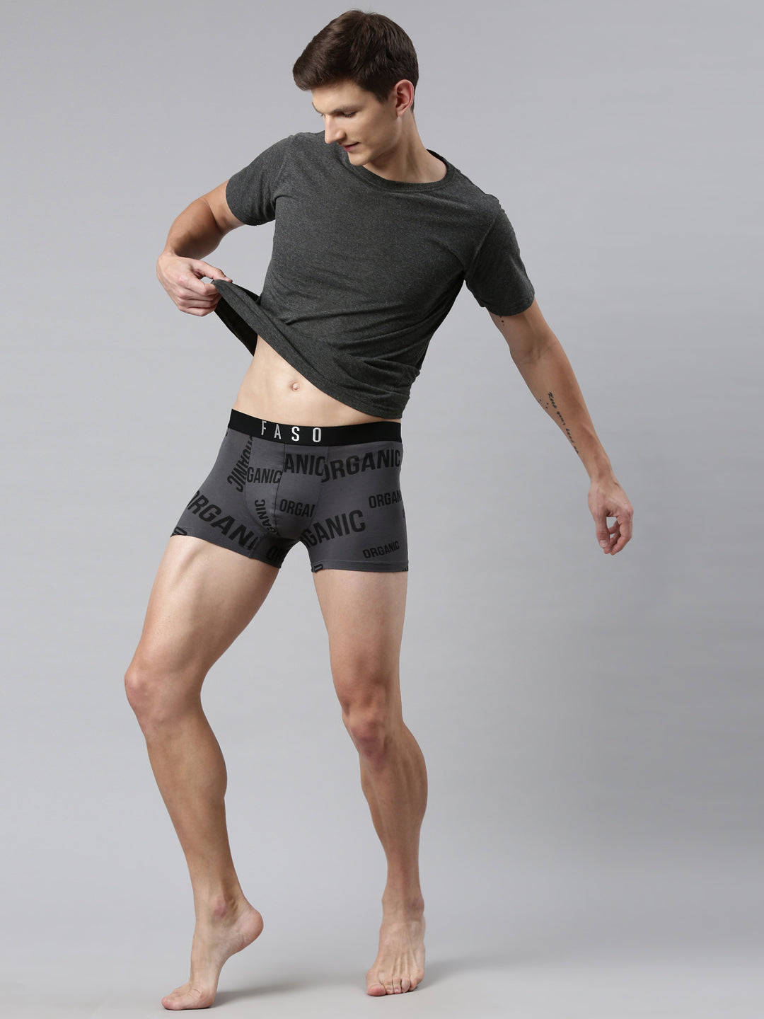 Faso Men's Cotton Stretch All Over Print Trunks