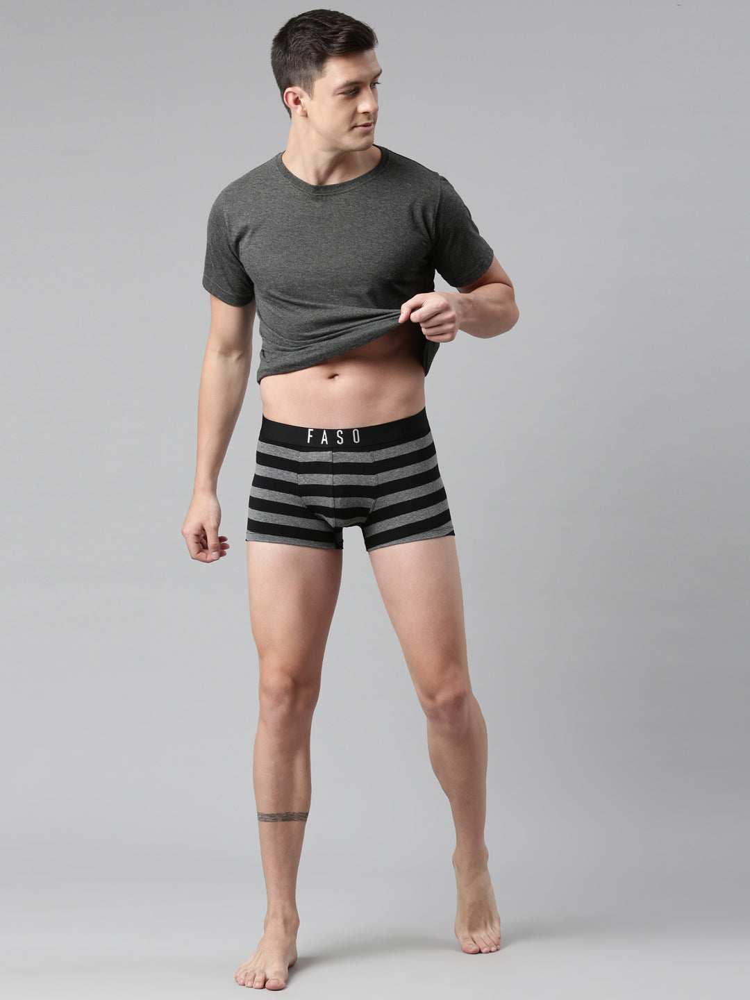 Faso Men's Cotton Yarn Dyed Striped Trunk