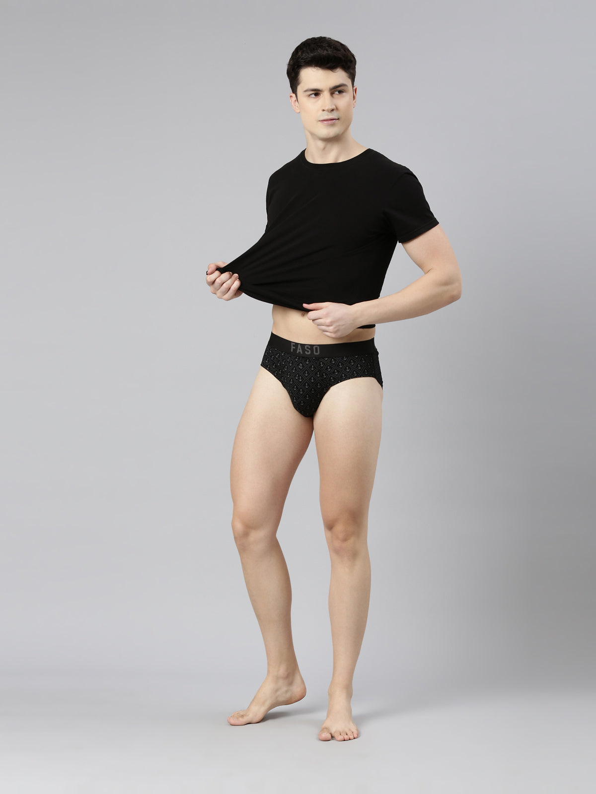 Faso Men's Cotton Outer Elastic All Over Print Brief