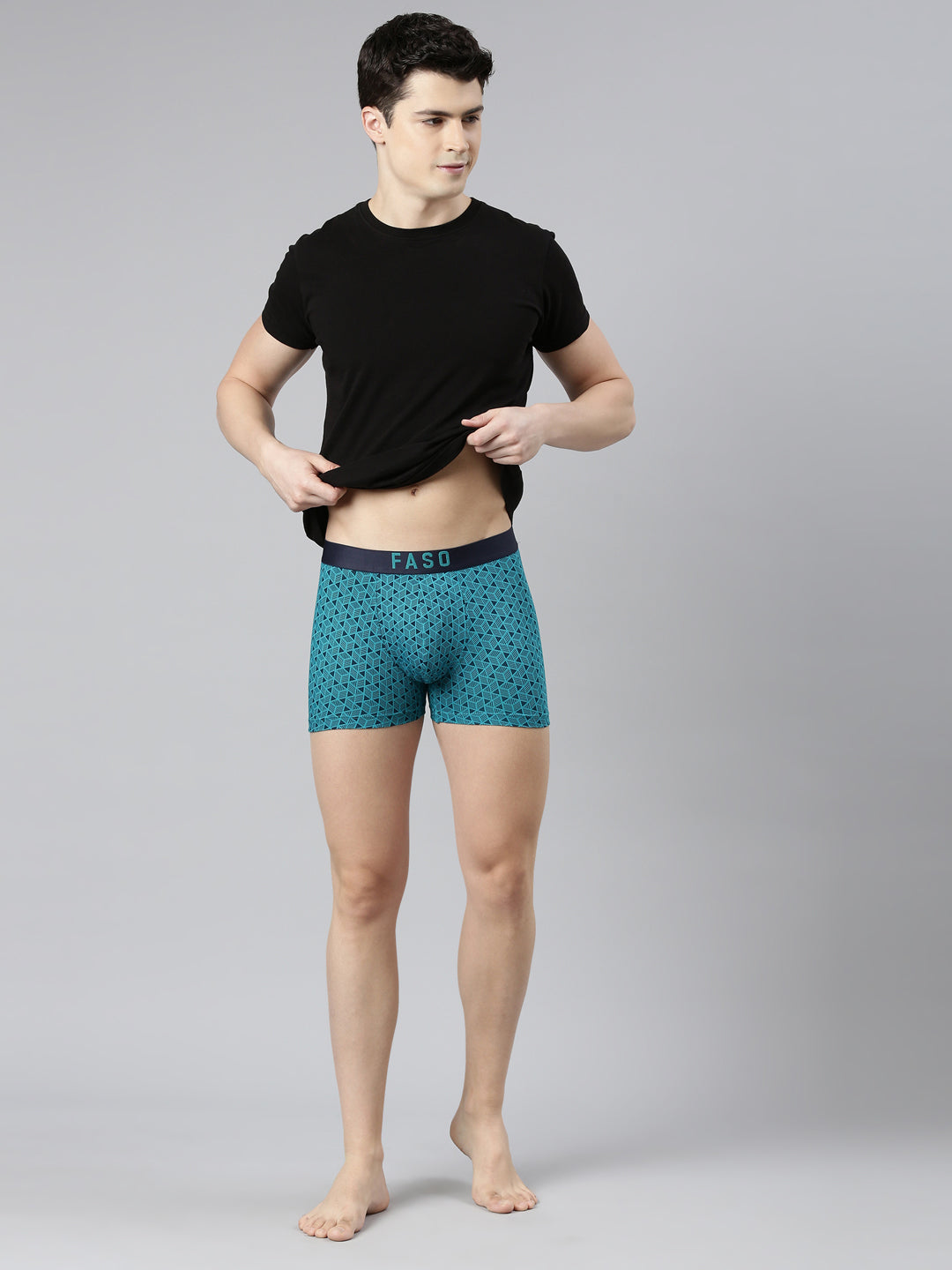 Faso Men's Cotton Outer Elastic All Over Print Trunk