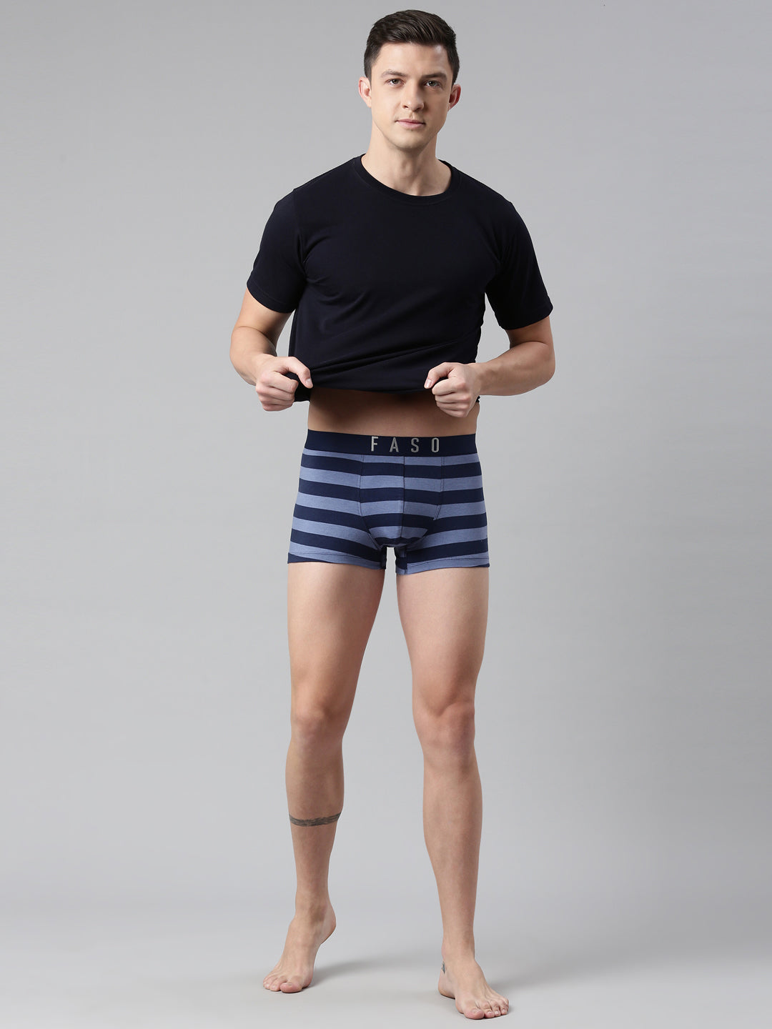 Faso Men's Cotton Yarn Dyed Striped Trunk