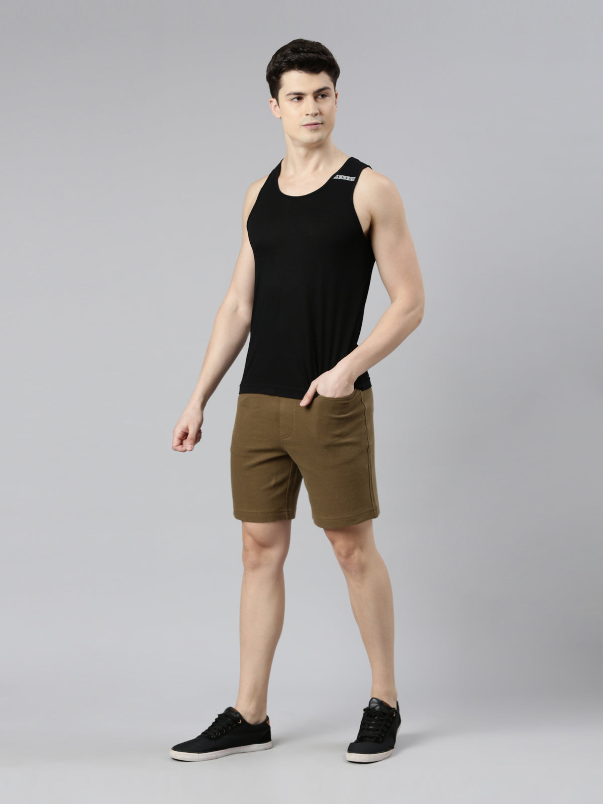 FASO Men’s Cotton Track Shorts with Denim Pocket