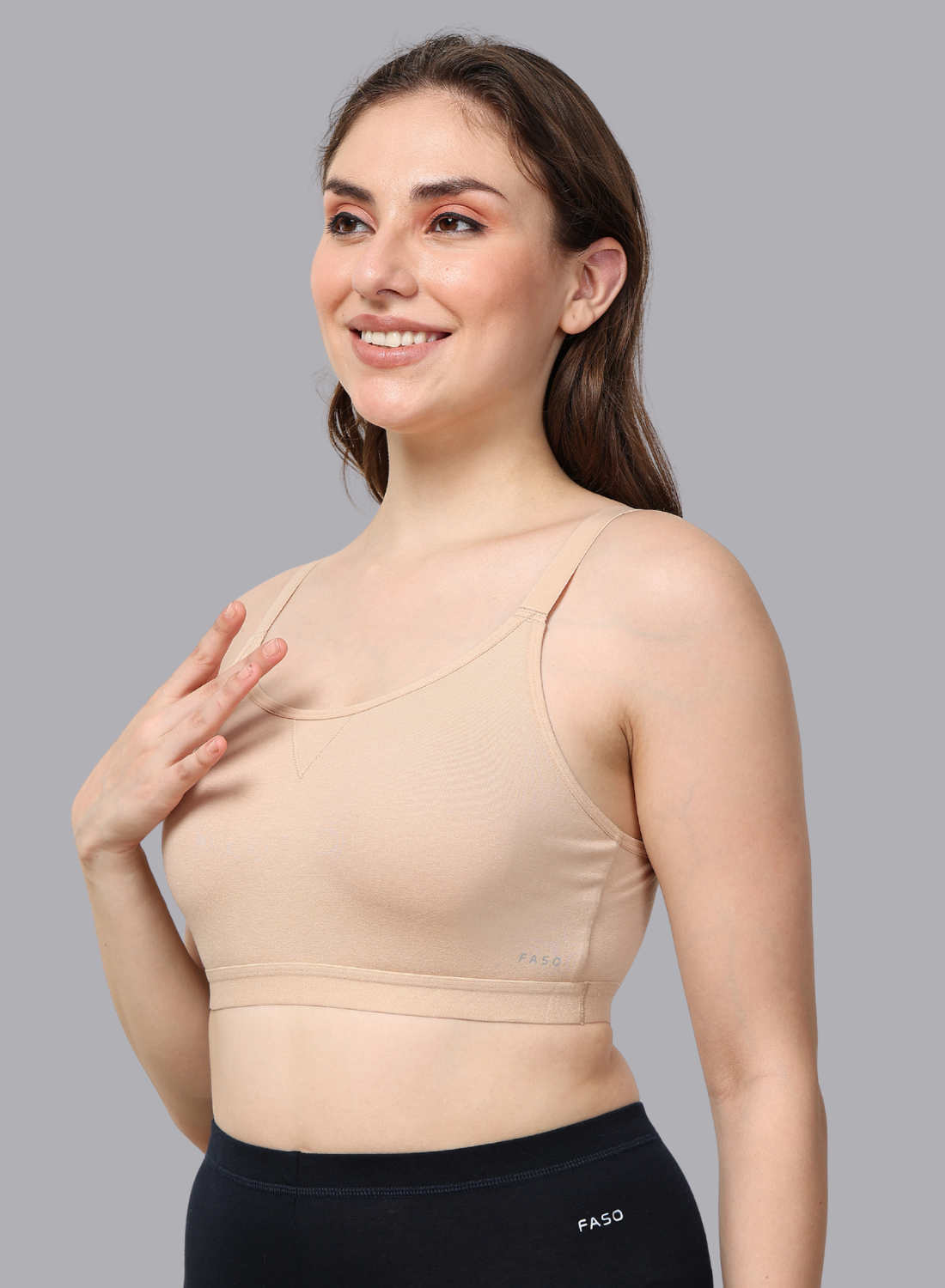 Faso Women's Cotton Sports Bra With Strap