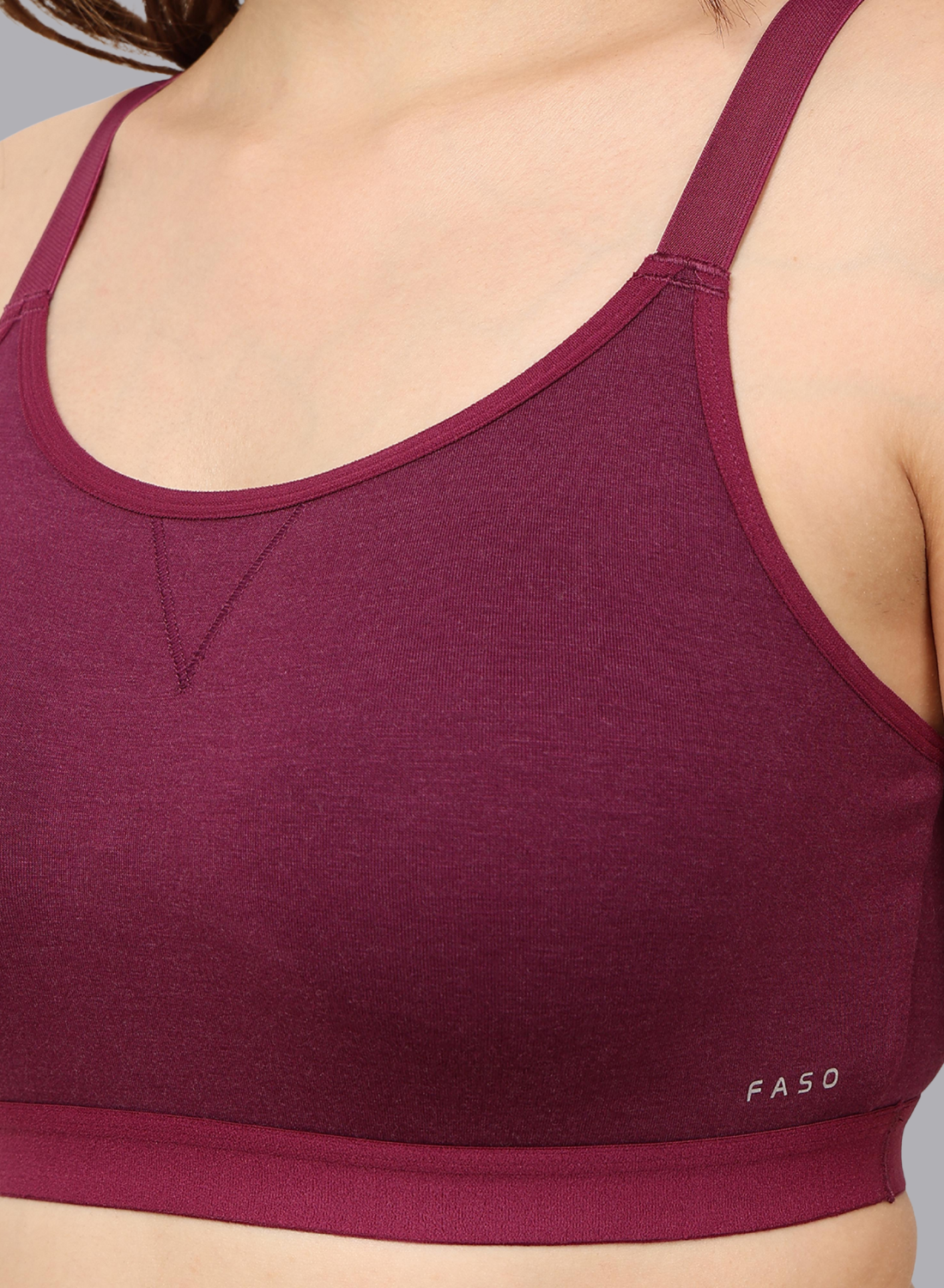 Faso Women's Cotton Sports Bra With Strap