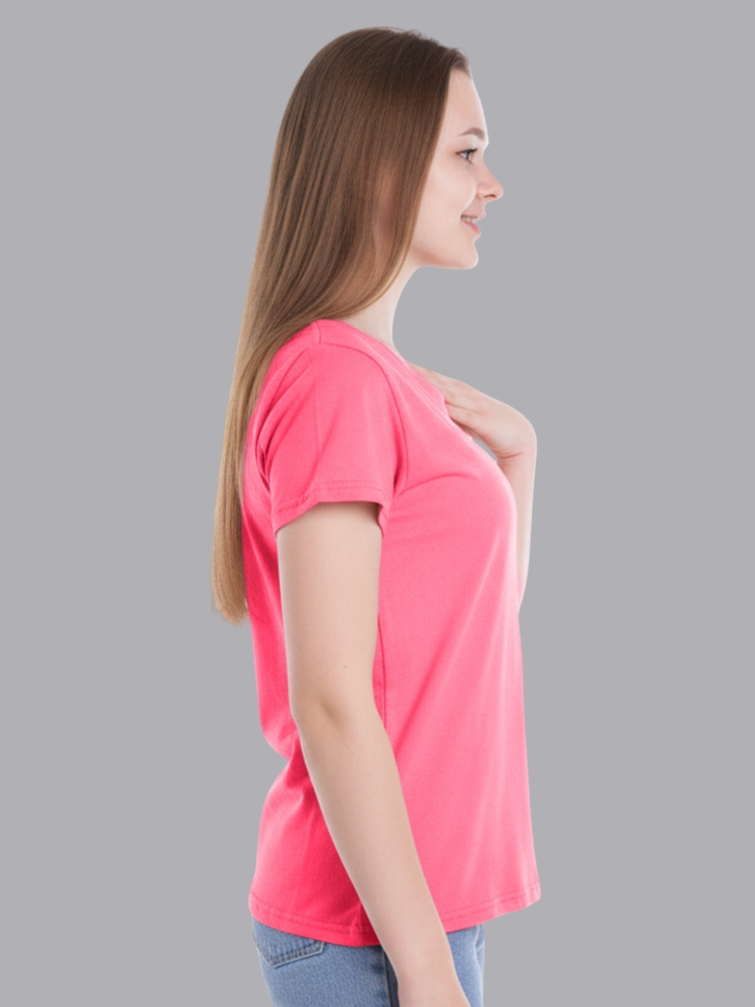 FASO Women’s Cotton Pink& Red Round Neck T-shirt (Pack of 2)
