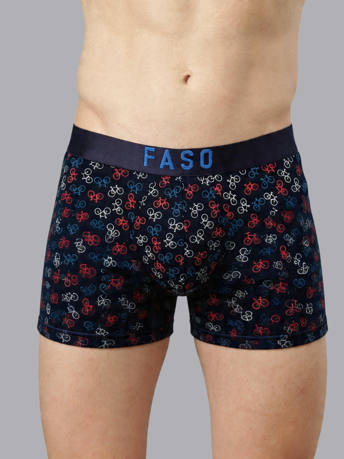 Faso Men's Cotton Outer Elastic All Over Print Trunk