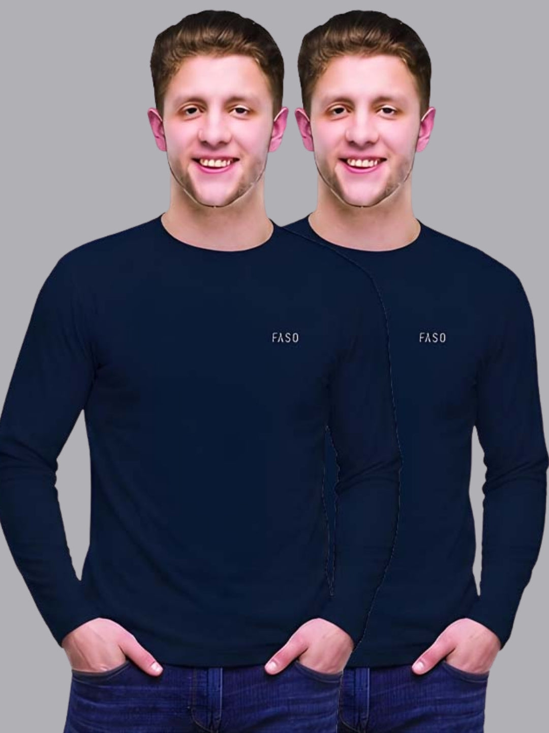 FASO Men’s Long Sleeve Cotton T-shirt (Pack of 2)