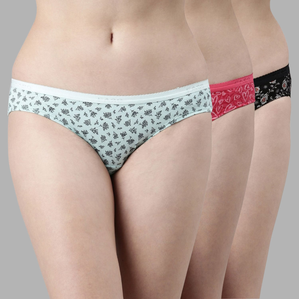 Faso Women's Cotton Outer Elastic Bikini (Pack of 3)
